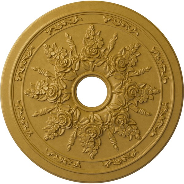 Ekena Millwork Rose and Ribbon Ceiling Medallion (Canopies up to 4"), 23 5/8"OD x 4"ID x 1 1/2"P, Iridescent Gold CM23ROIGS - main